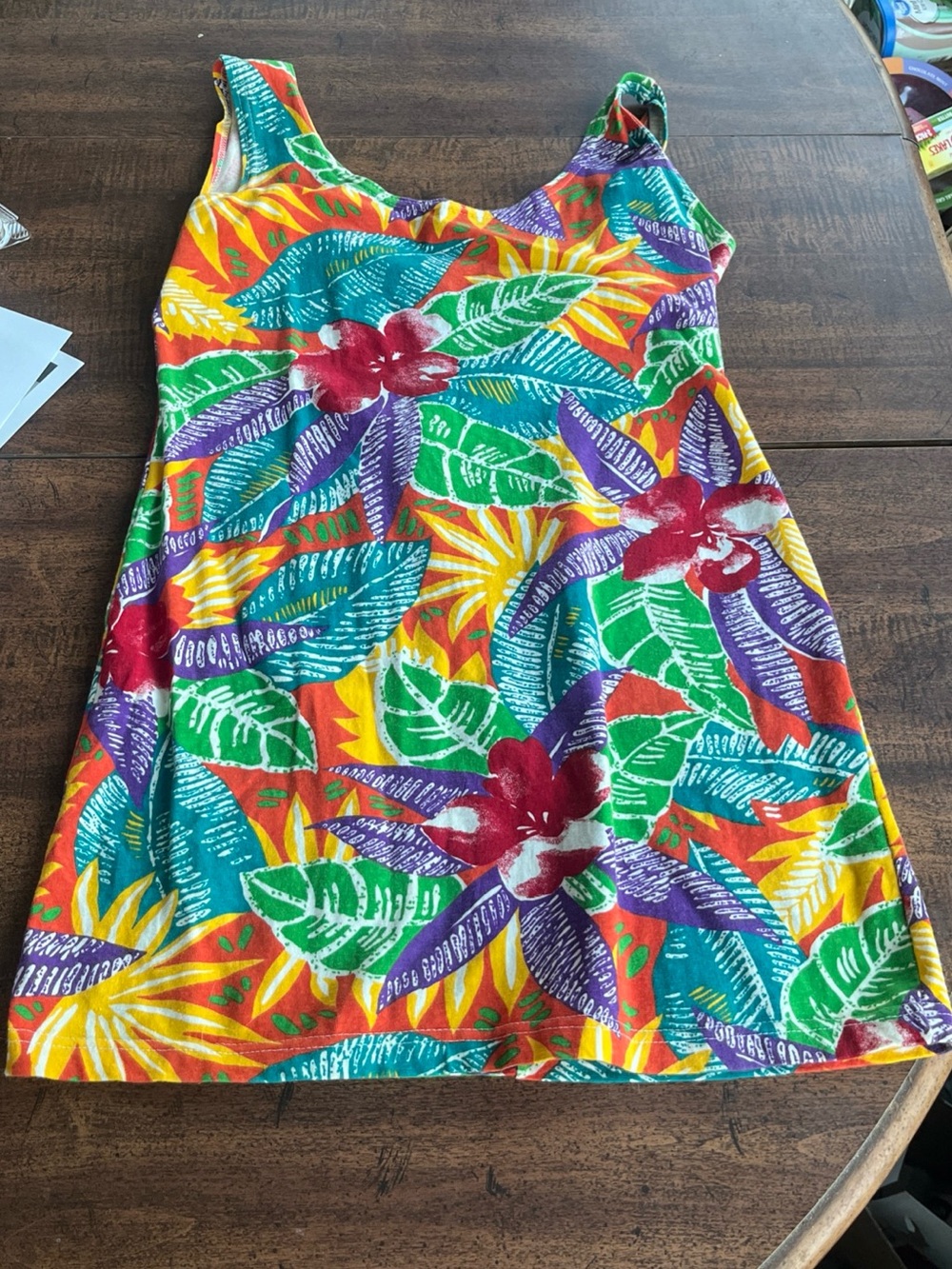 Vintage 90s Tropical Floral Tank Dress Bright Hawaiian Stefano Int’l USA Made M